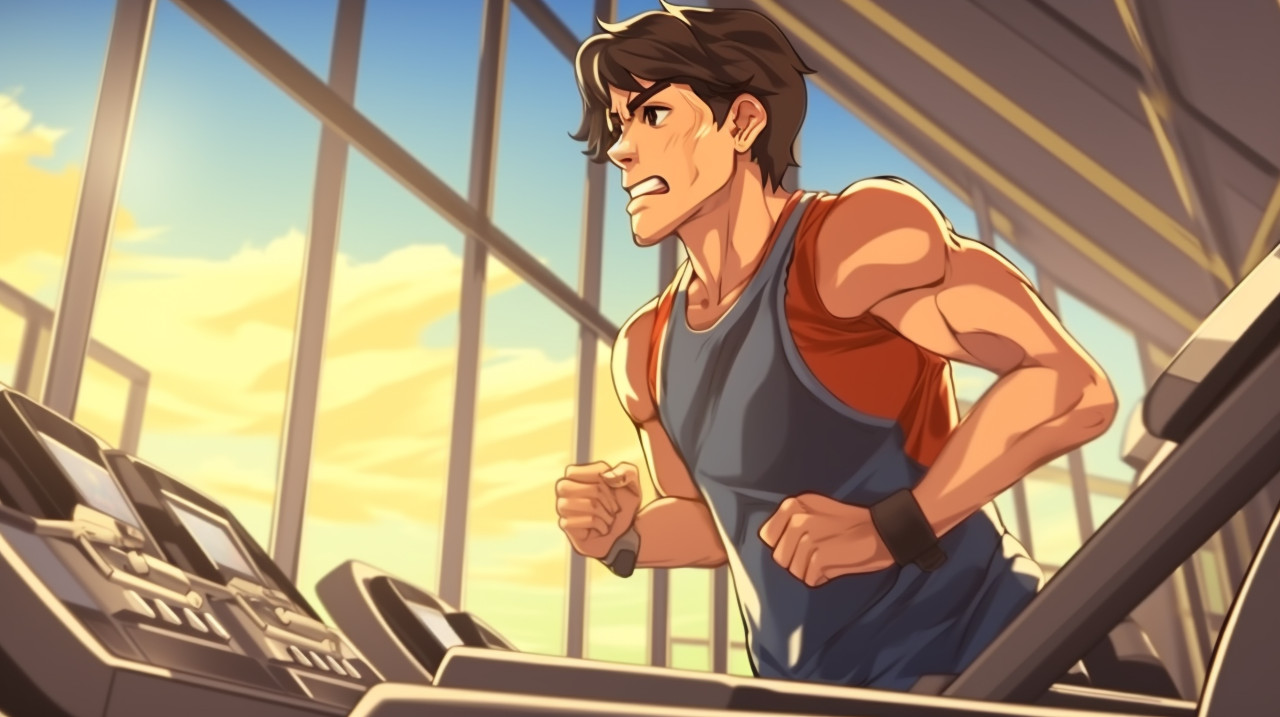 A man running on a treadmill while watching, fitness