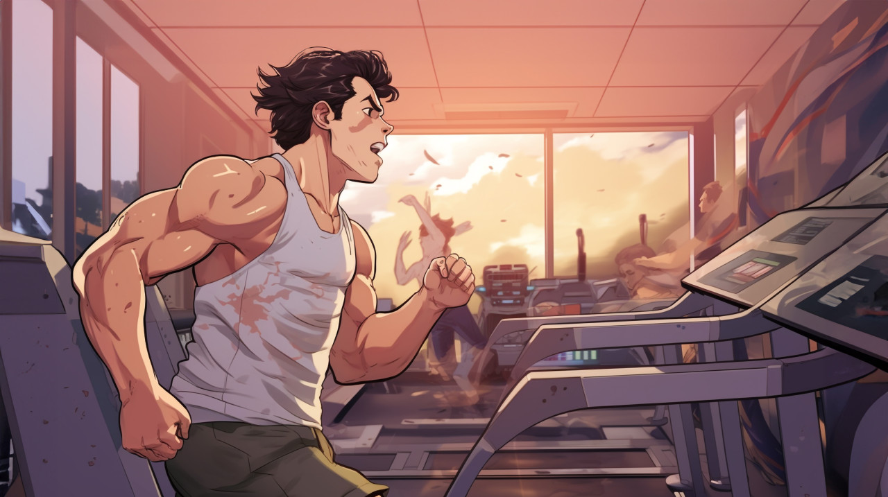 Man running on treadmill to lose weight, fitness