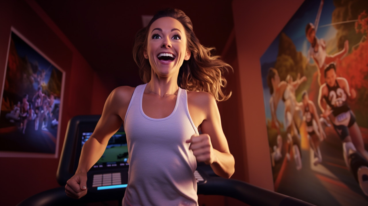 A man running on a treadmill while watching a video of his favorite football team