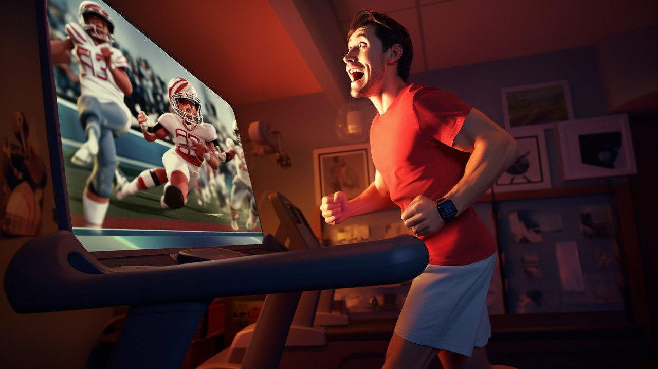 Football fan multitasks on treadmill