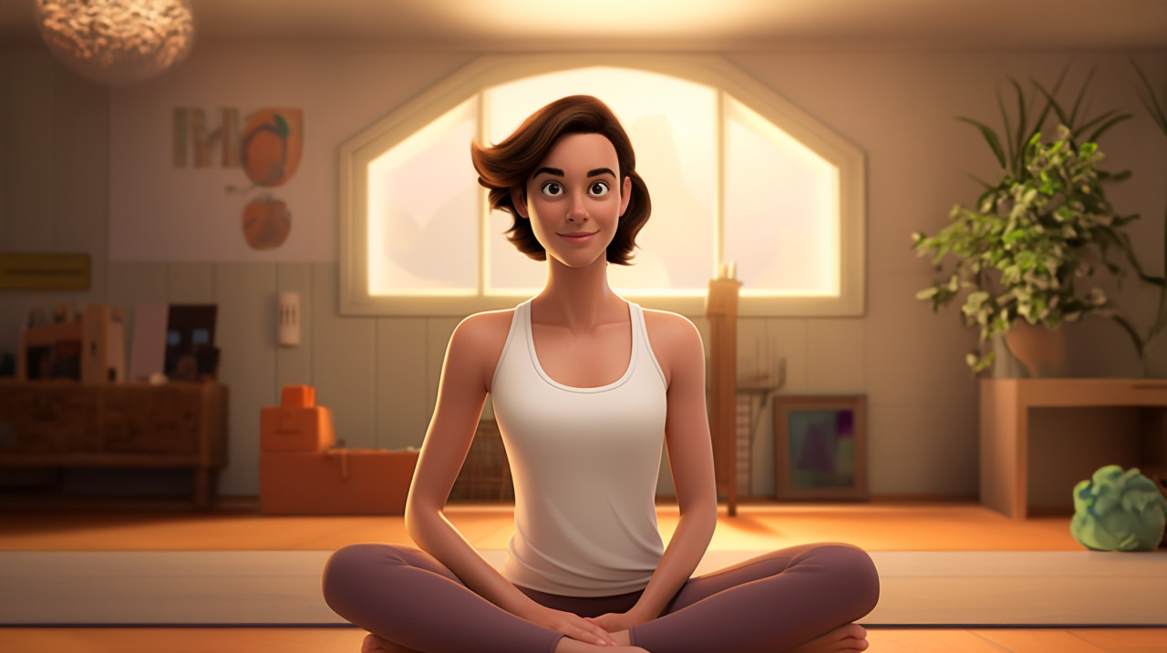 A young woman in a yoga studio her body