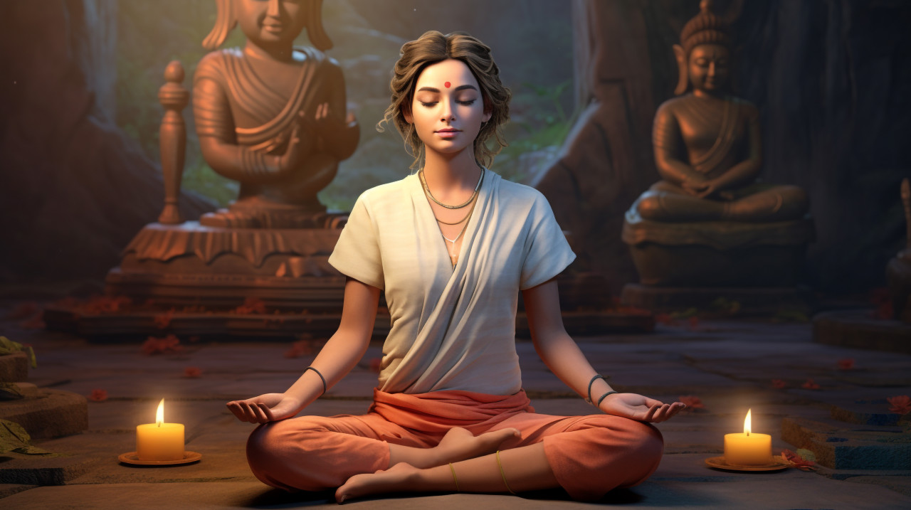 A yogi in deep meditation her body completely relaxed