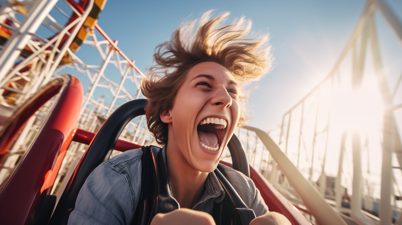 Roller coaster rider has the time of their life