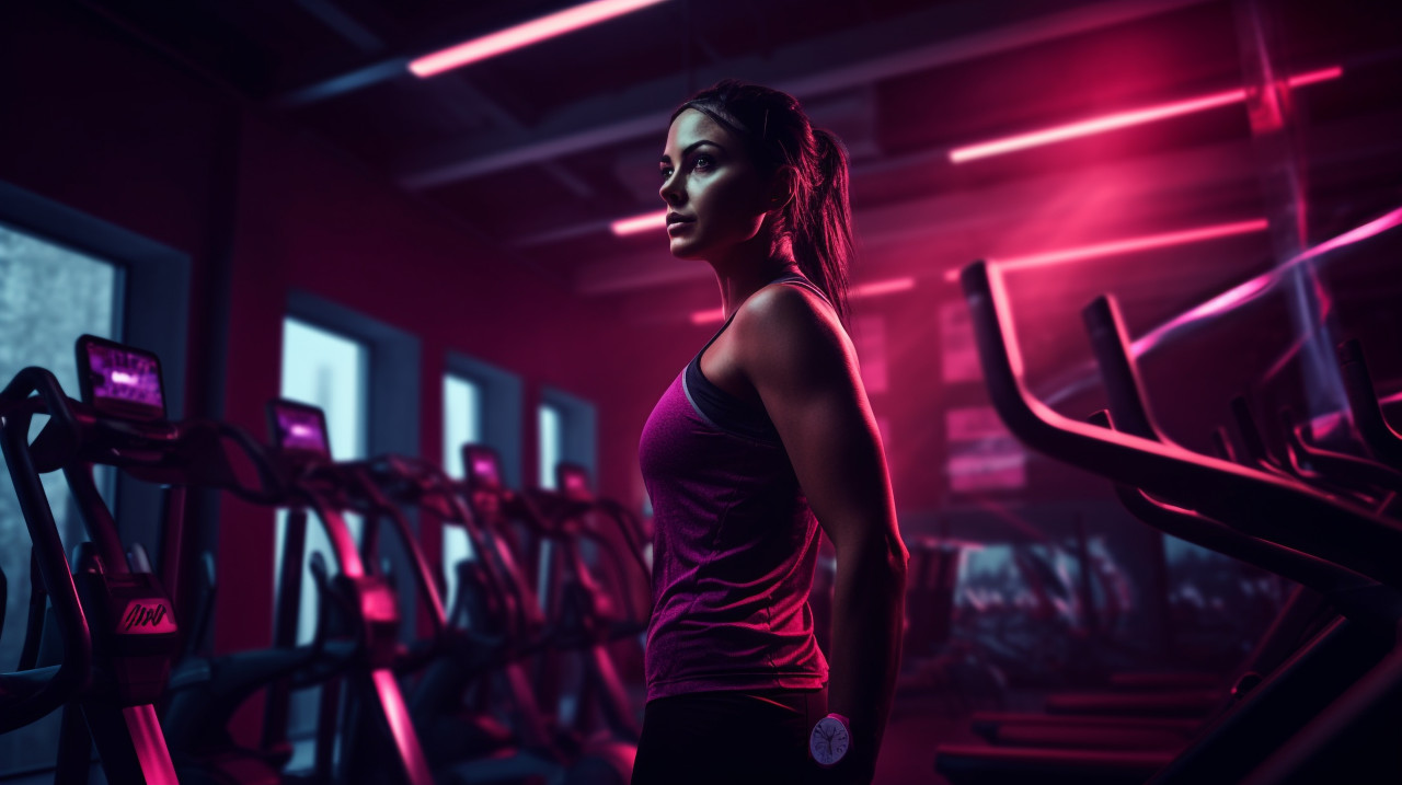 Woman exercising in dark and moody gym