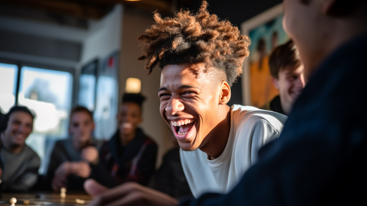 A person laughing as they play a game