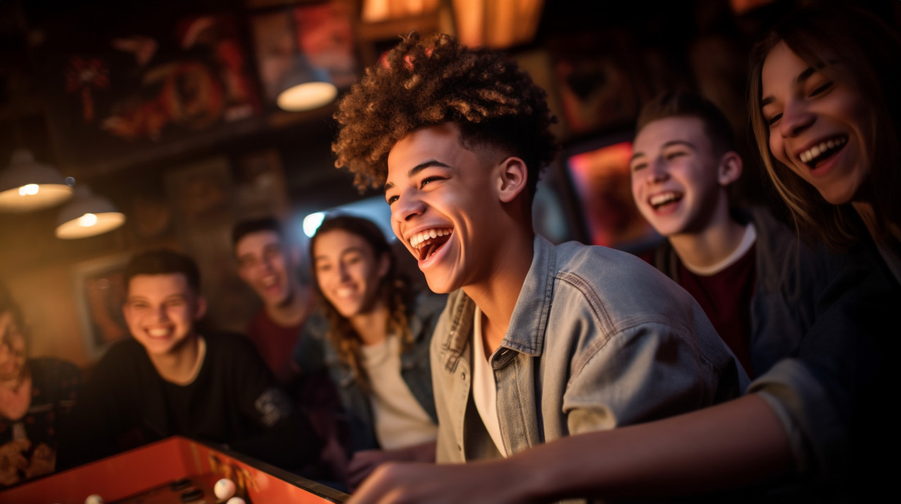 Cheering child playing board game
