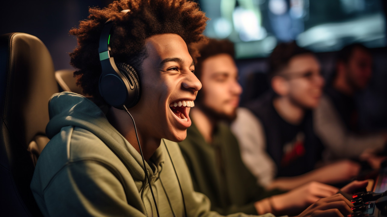 Happy woman playing wii sports