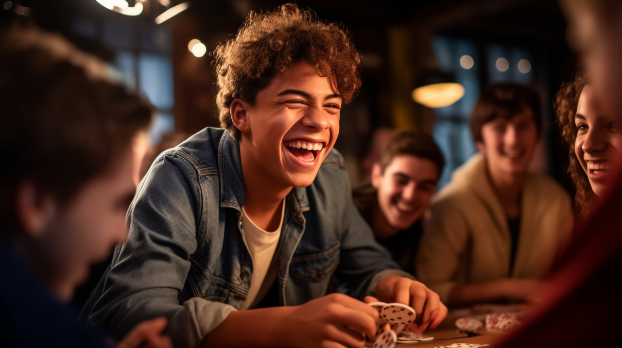 Laughing couple playing charades