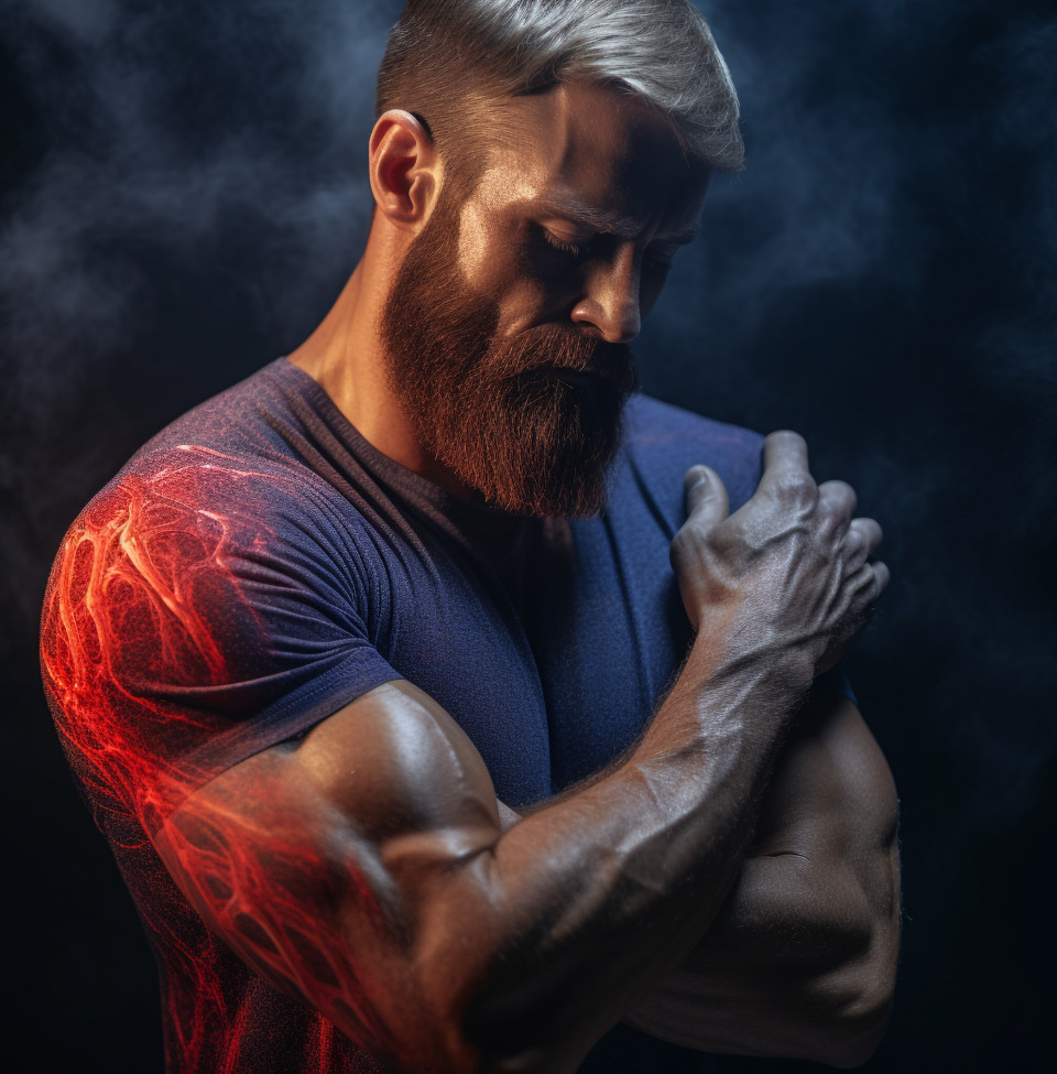 Muscular man in pain