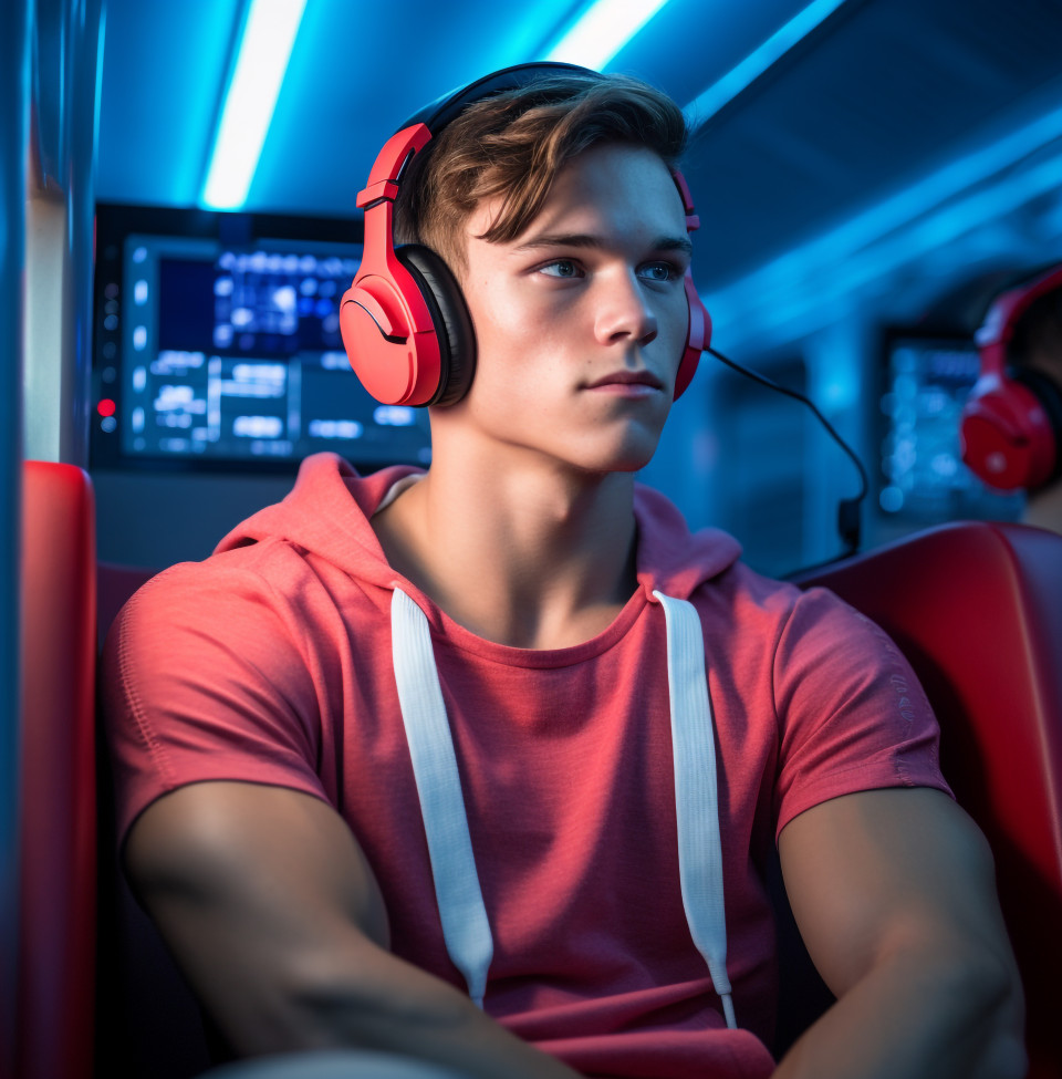 A young athlete is wearing a hoodie and headphones while listening to music during a fight.
