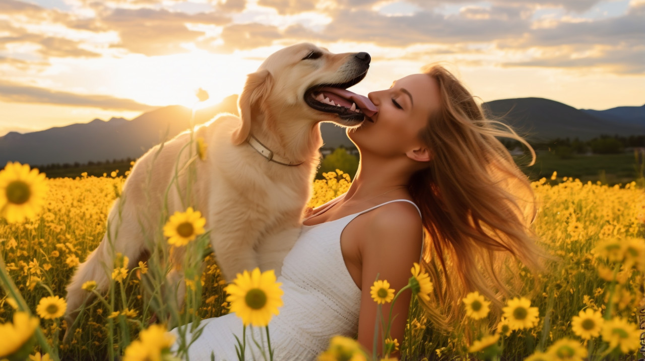 Young girl and golden retriever