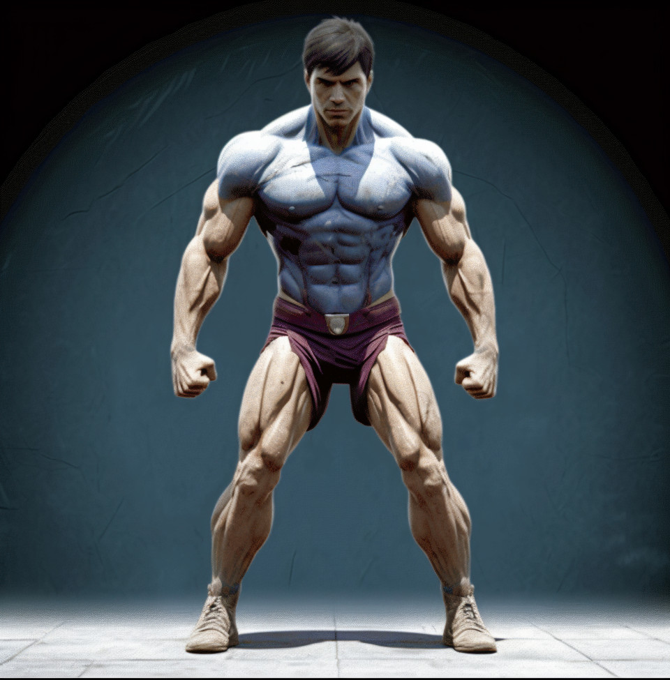Strong male bodybuilder posing in gym