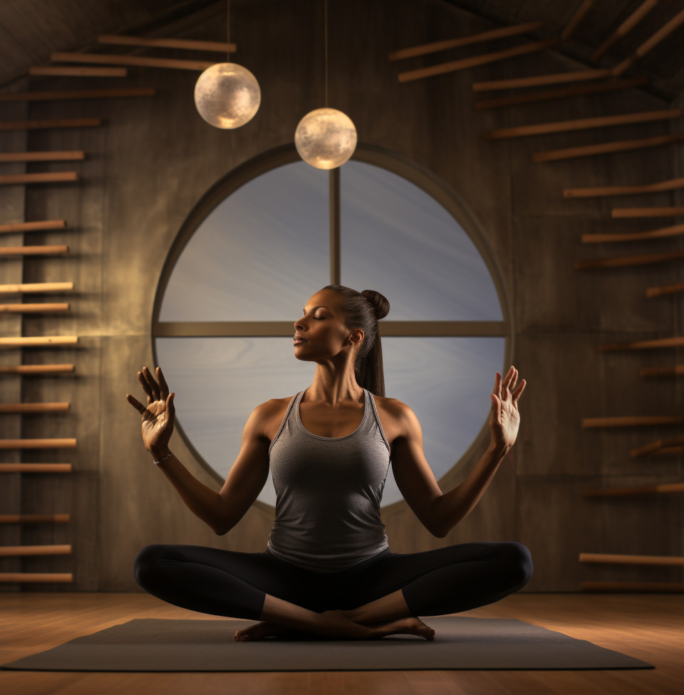 Woman in yoga pants in her home