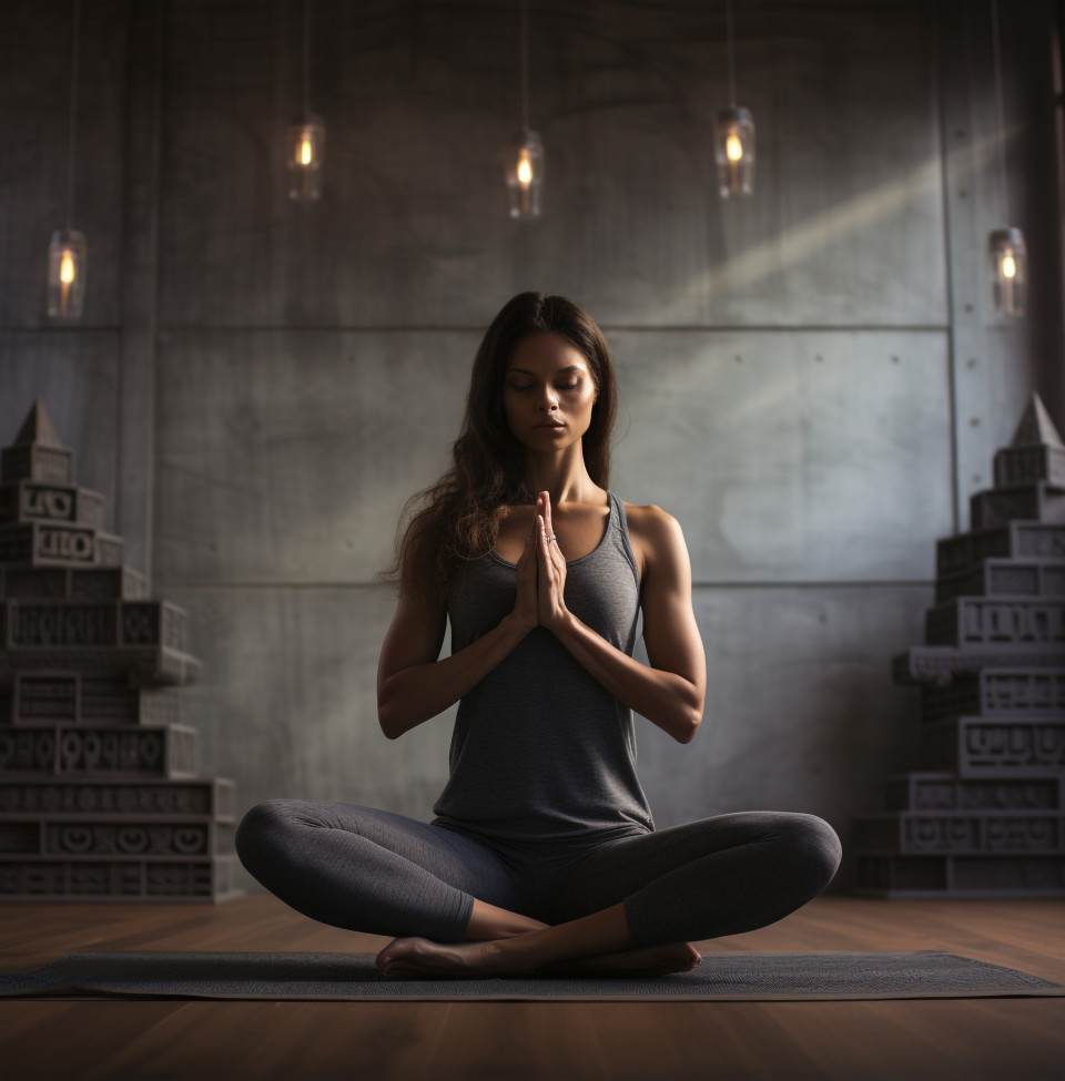A woman doing a yoga pose in her gym