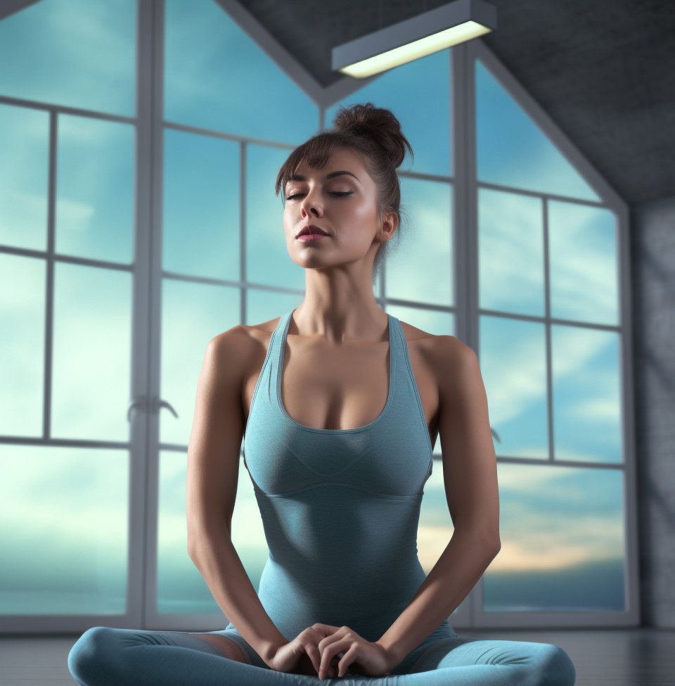 Yoga pose in front of windows