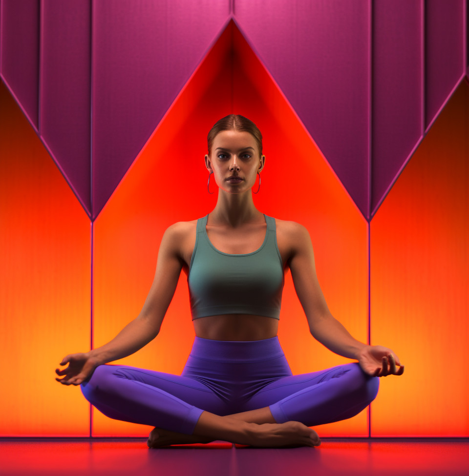 Female woman in yoga pose on bright colorful background