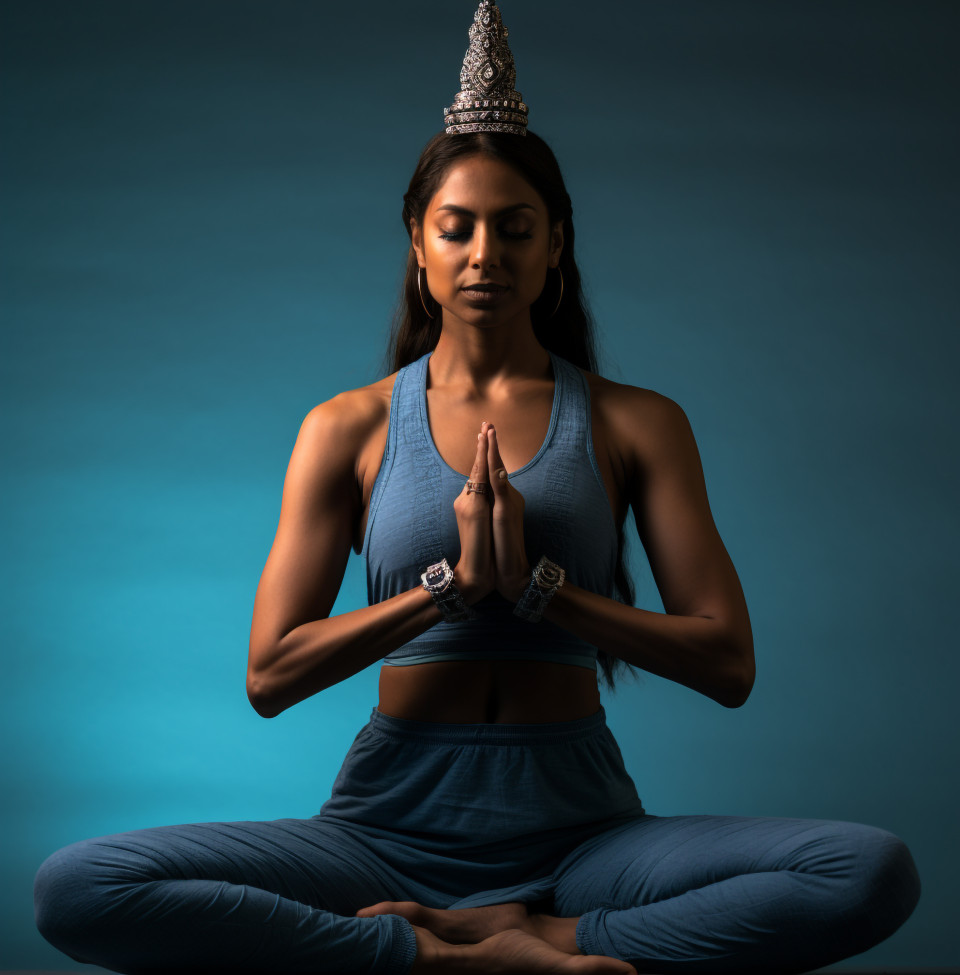 Woman in lotus pose meditates in studio