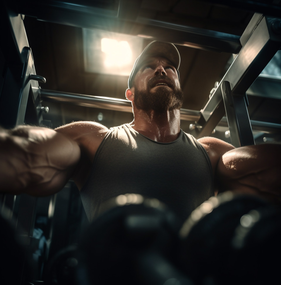 Athlete bench presses weight