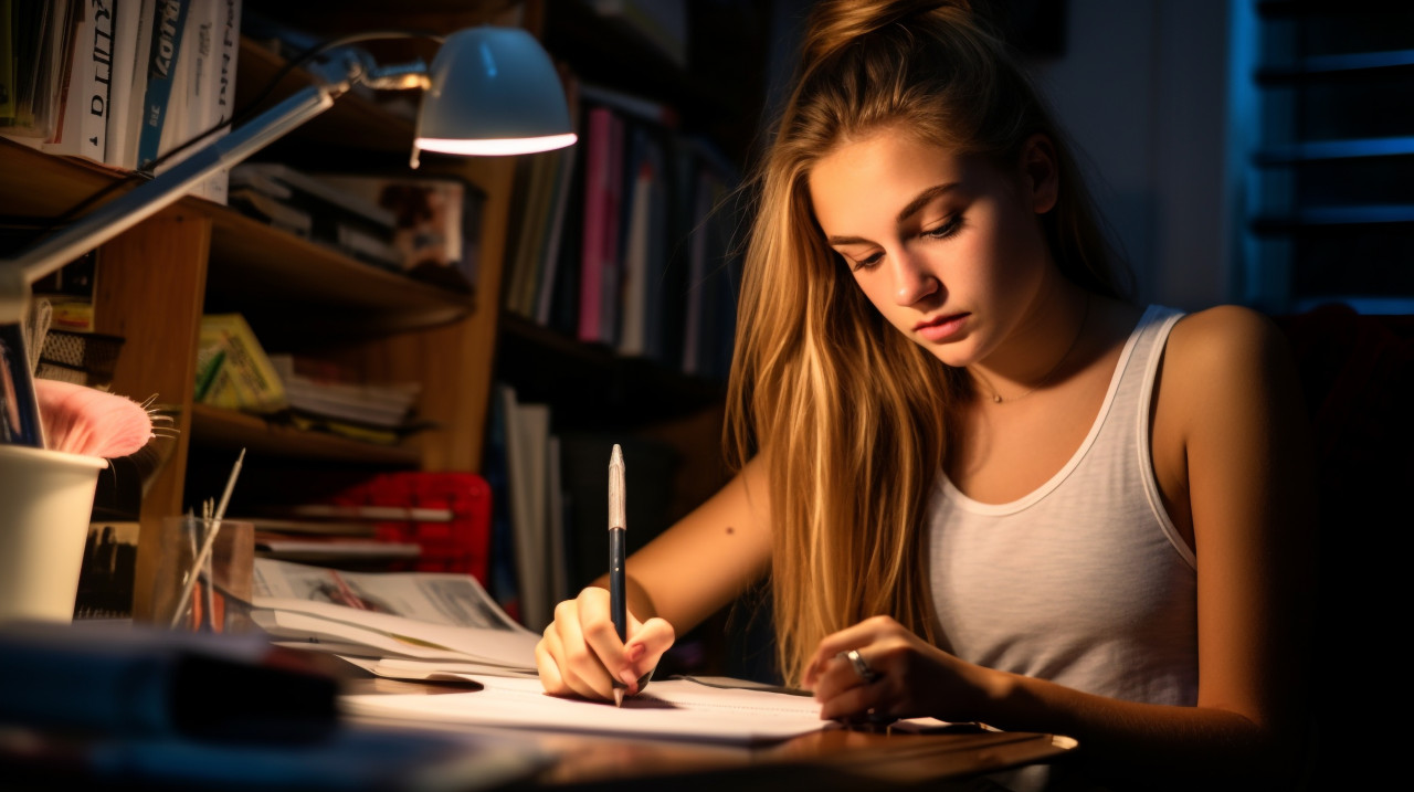 Young woman journaling in bedroom