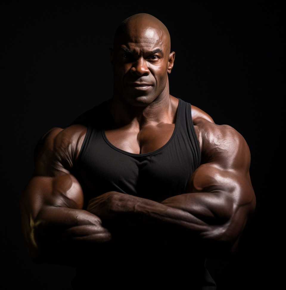 Bodybuilder flexes biceps veins