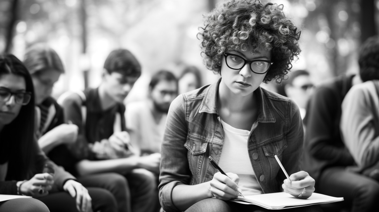 Young woman reflects on life in journal