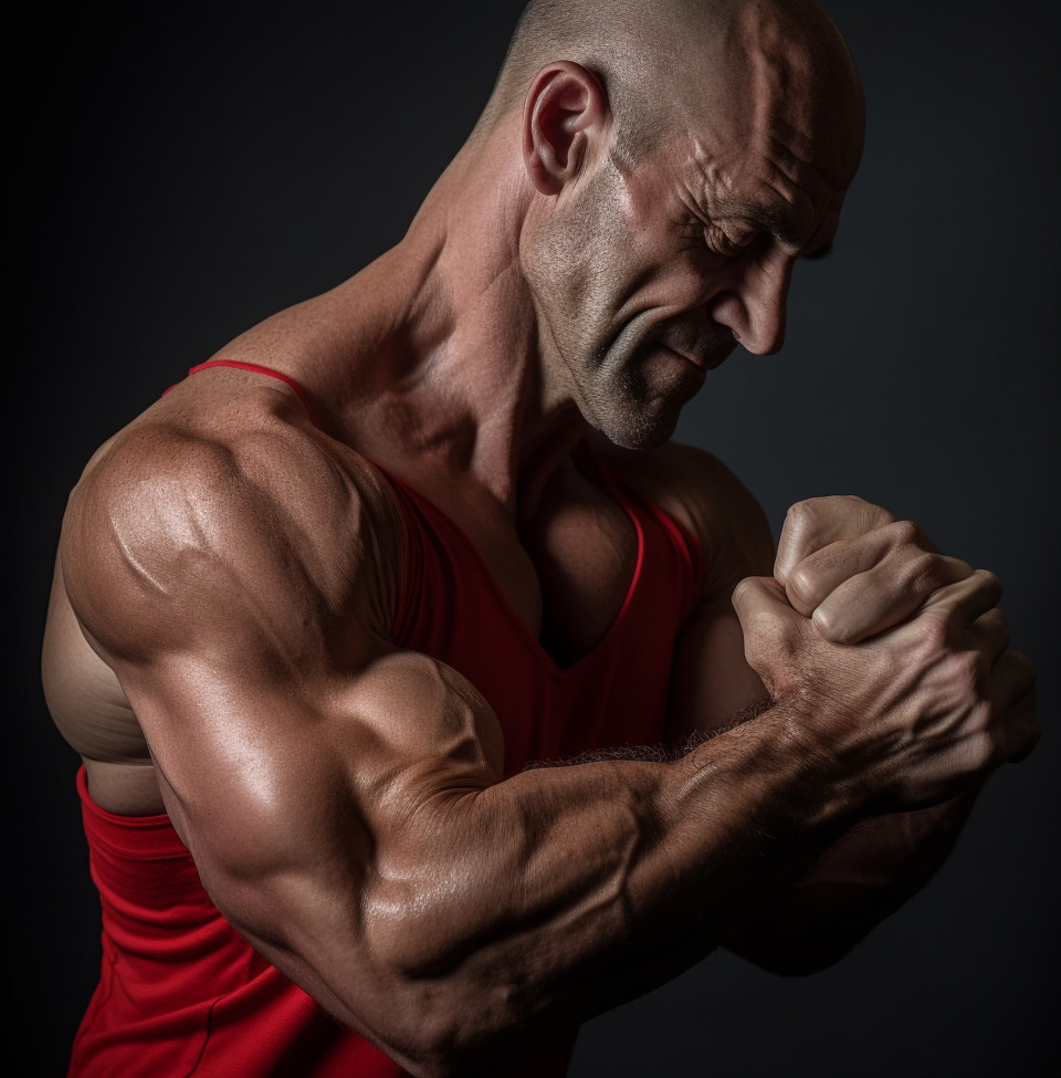 Bodybuilder flexing his bulging biceps