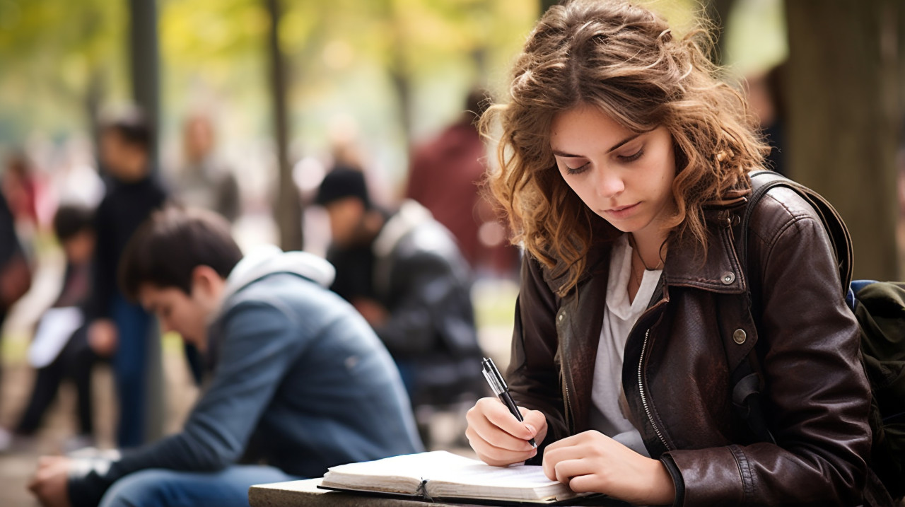 Girl jots down ideas in journal