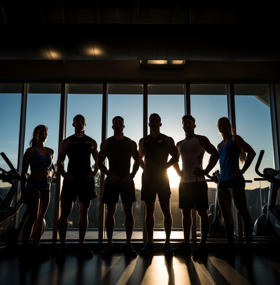 Fitness people group in silhouette window