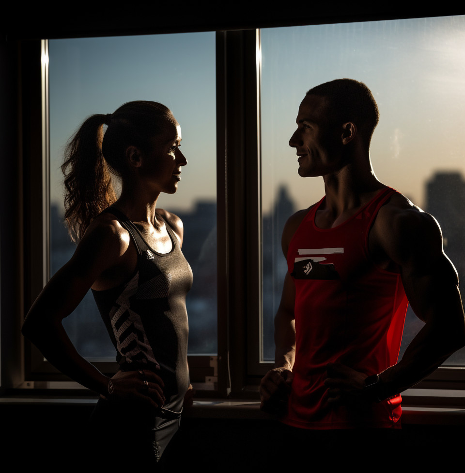 Silhouetted athletes sprinting