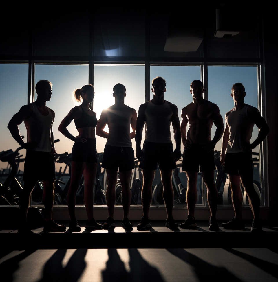 Athletes in motion against light