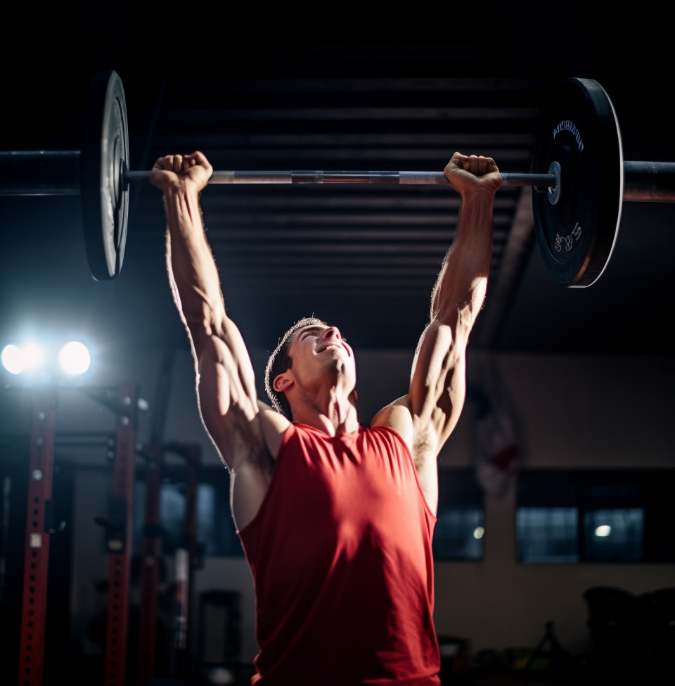 The athlete is lifting the weight overhead with ease