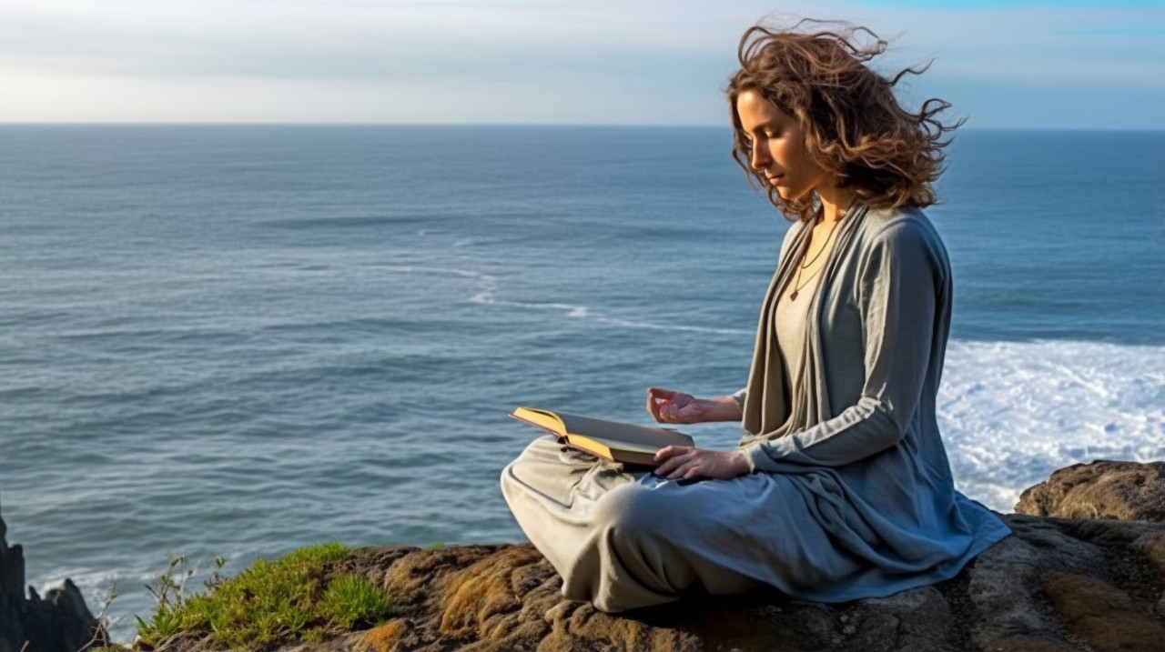 Woman reflects on life by the ocean