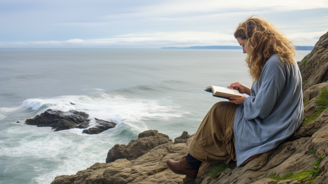 Womans thoughts take flight over the ocean