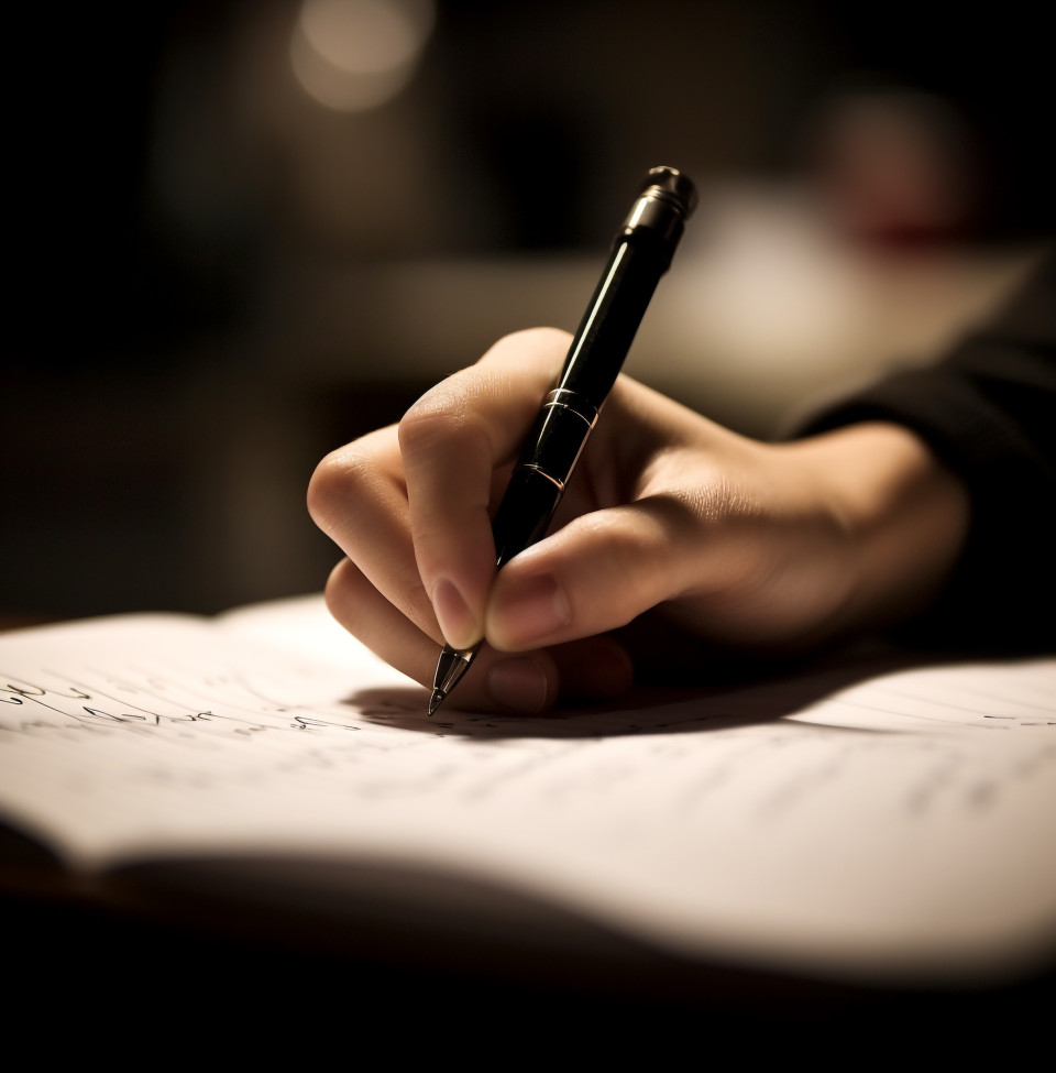 Students hand capturing a thought