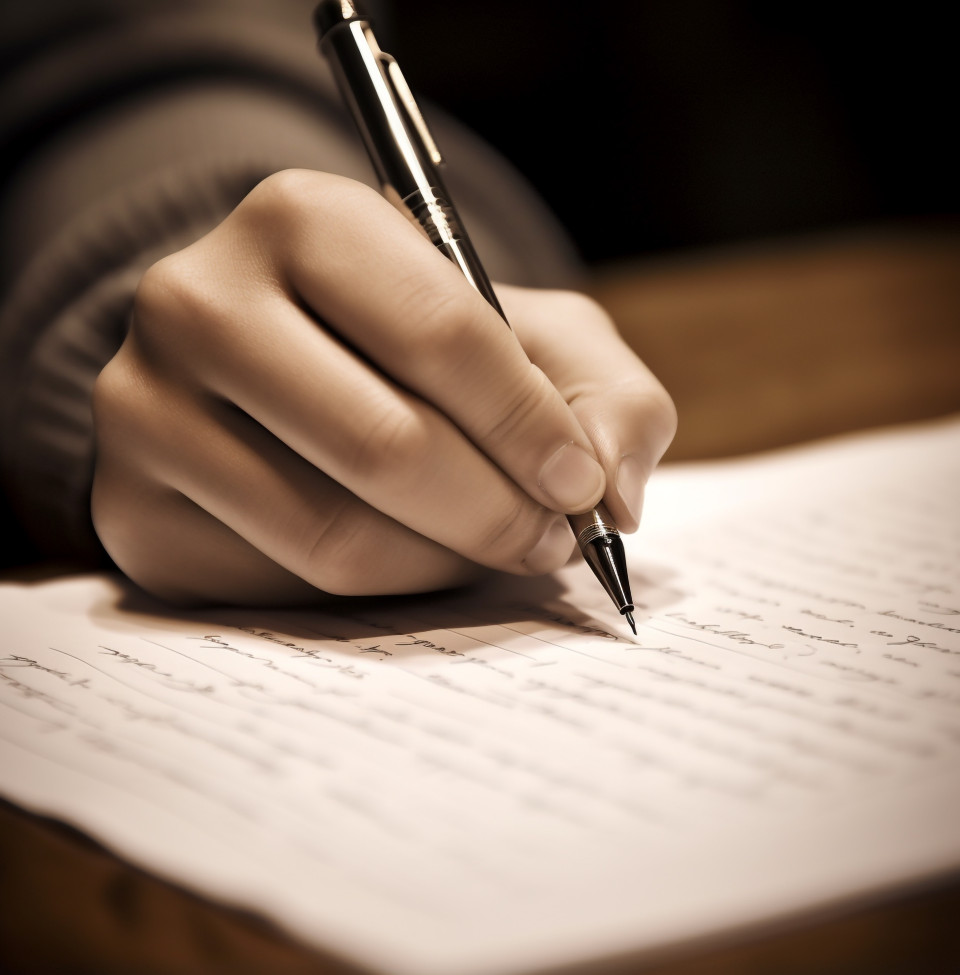 Student's hand writing notes