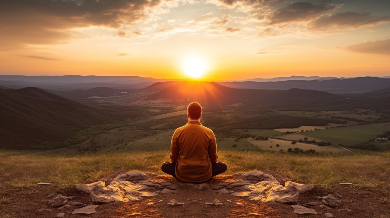 Meditator overlooking landscape