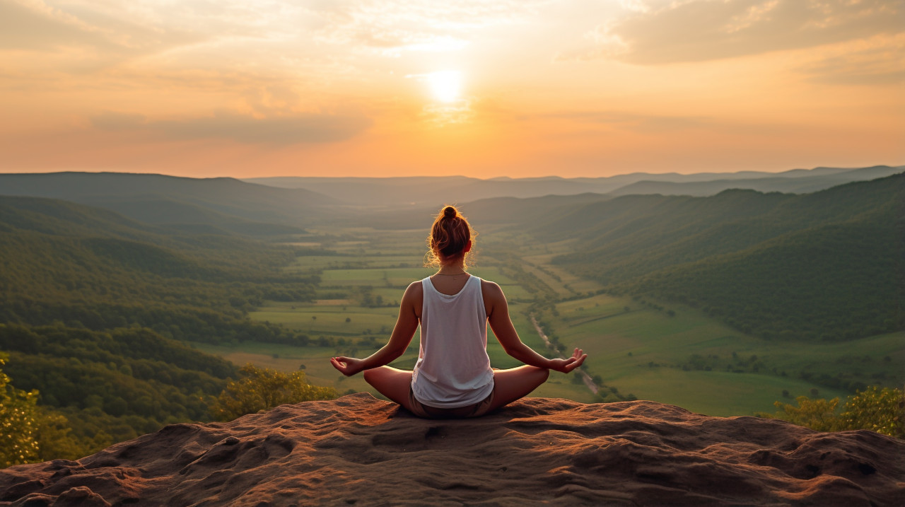 Person meditating on mountaintop