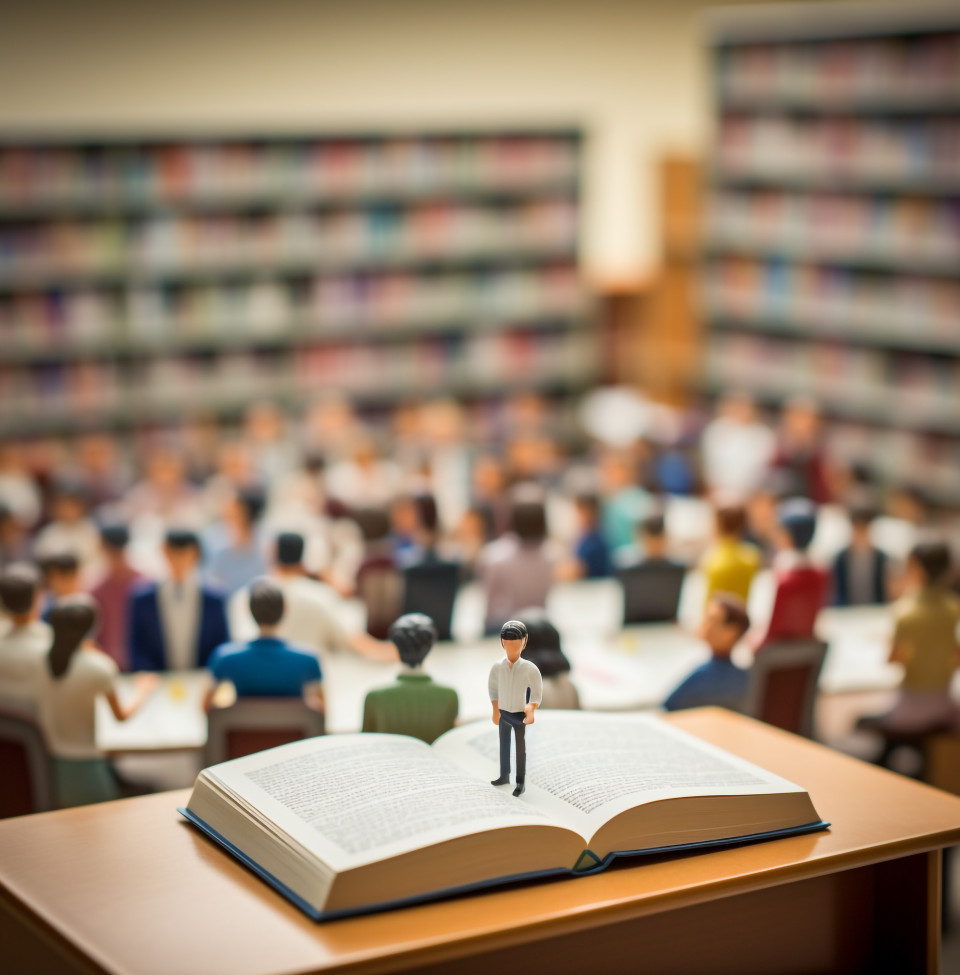 Teacher giving lecture in large lecture hall