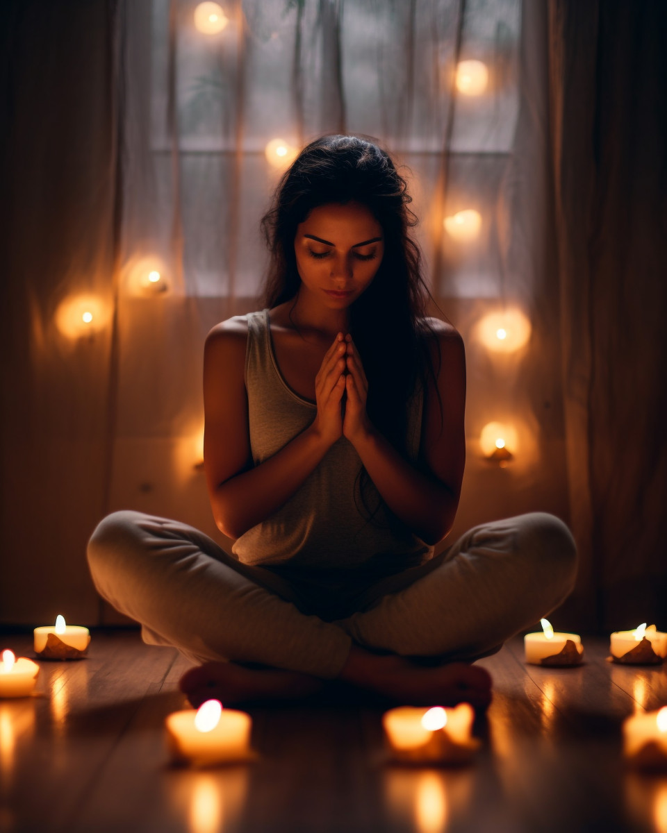 Person in lotus pose in dark room