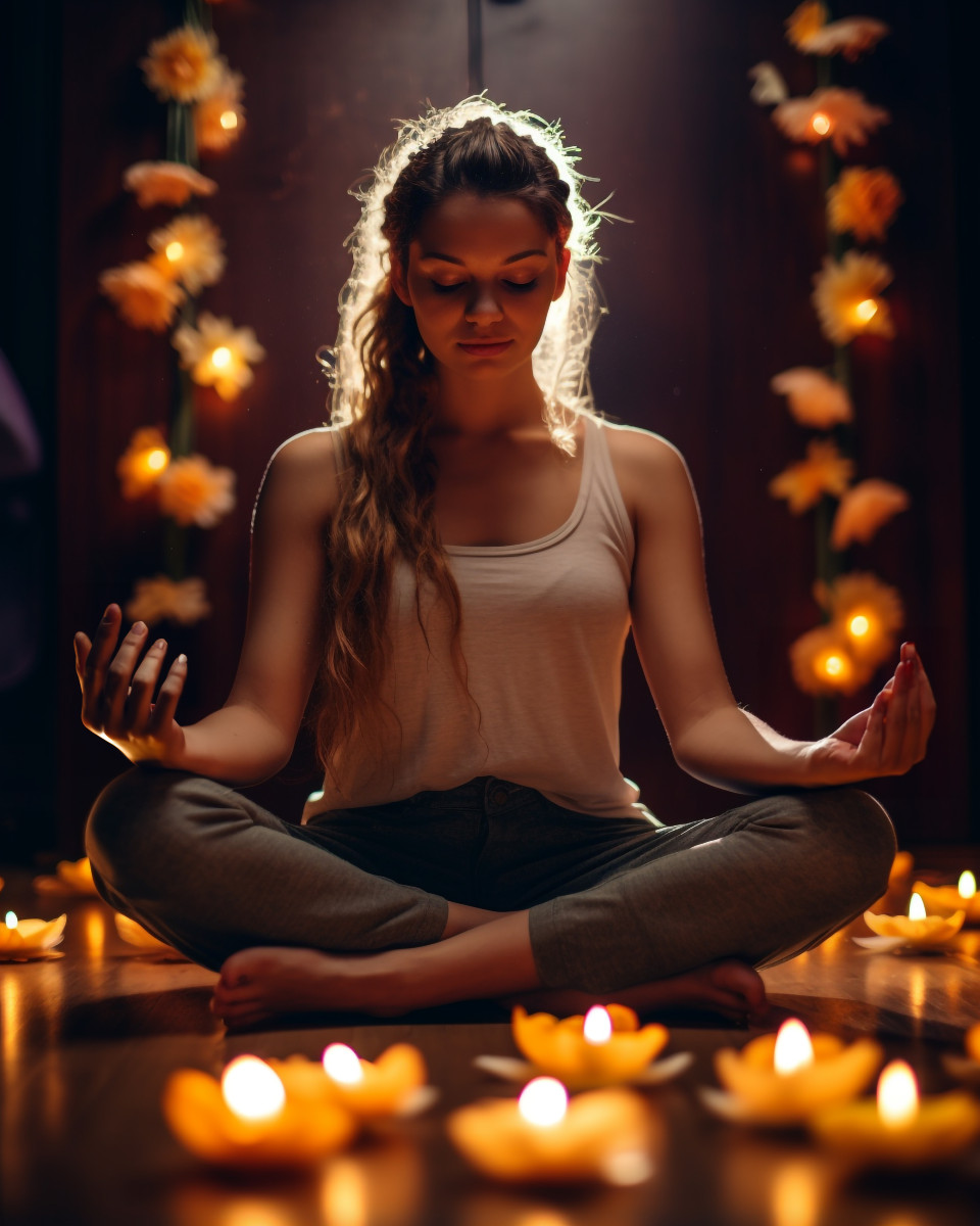 Woman in lotus pose, hands on knees