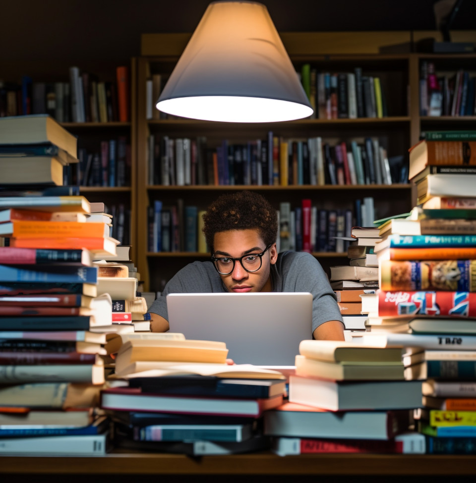 Student studying in library