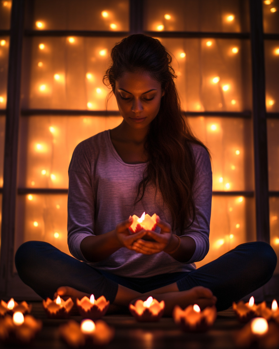 Yoga pose in dimly lit space
