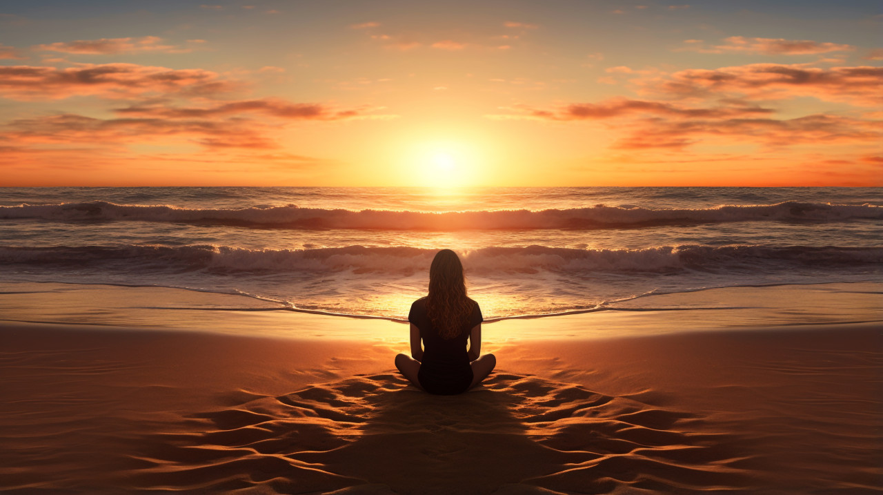 A person sitting on a beach watching the waves roll in