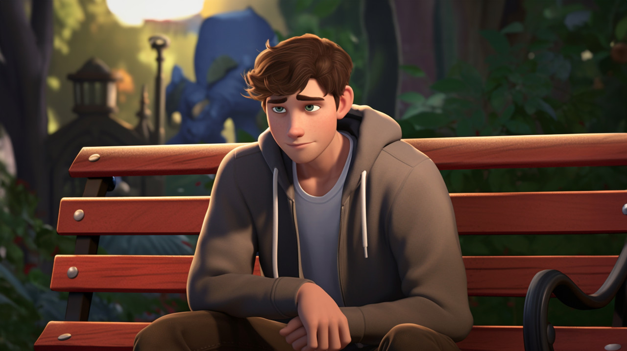 Young man relaxing on park bench