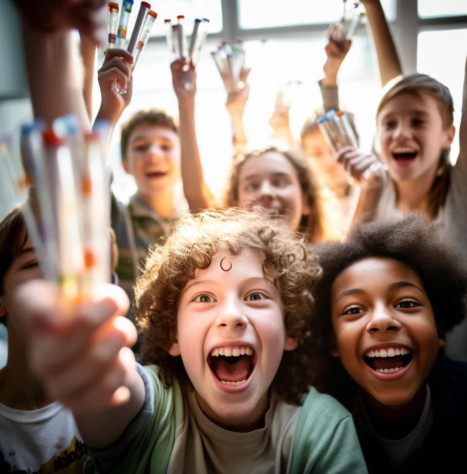Celebrating a successful experiment they are all smiling