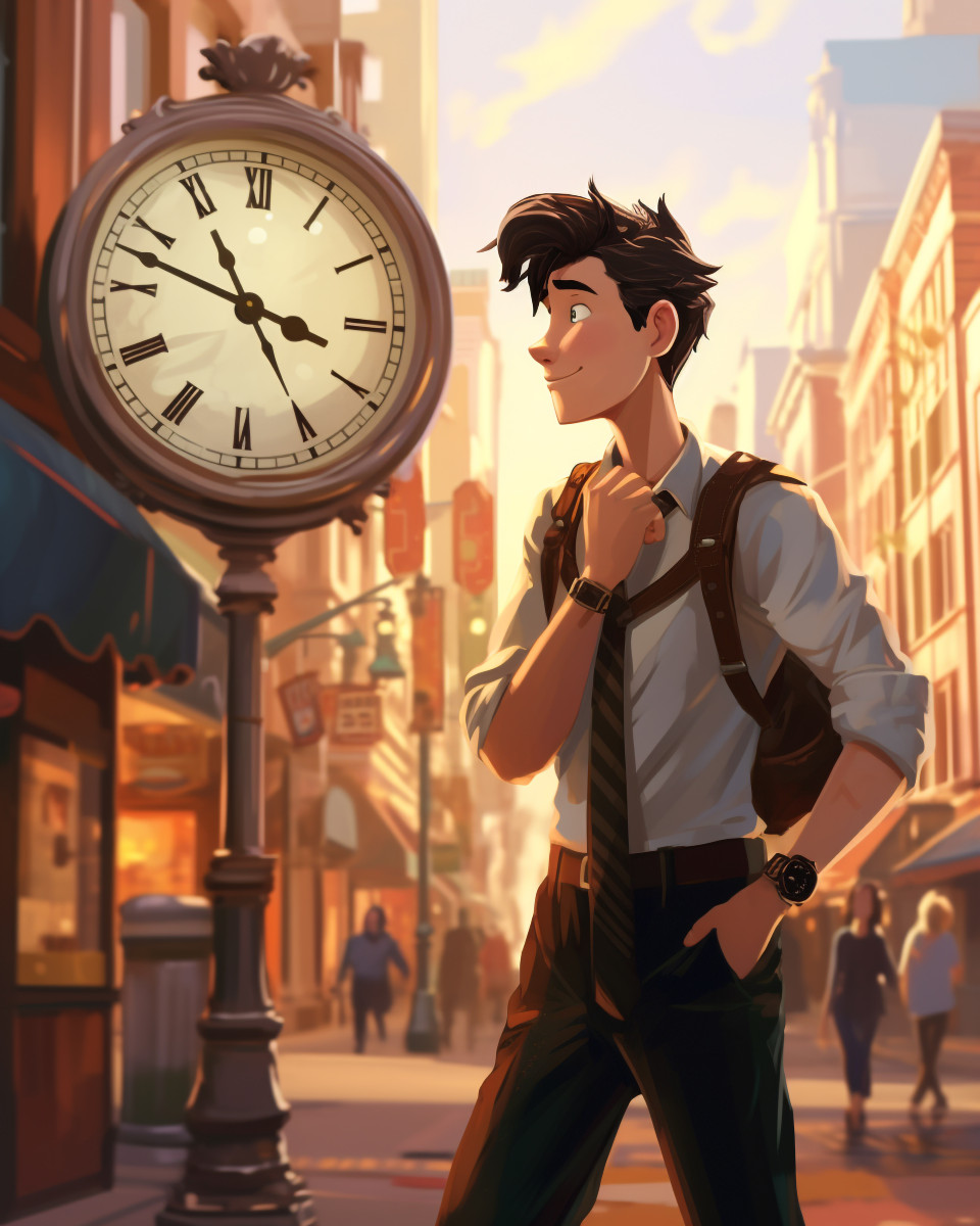 Person in a hurry checking watch on city street