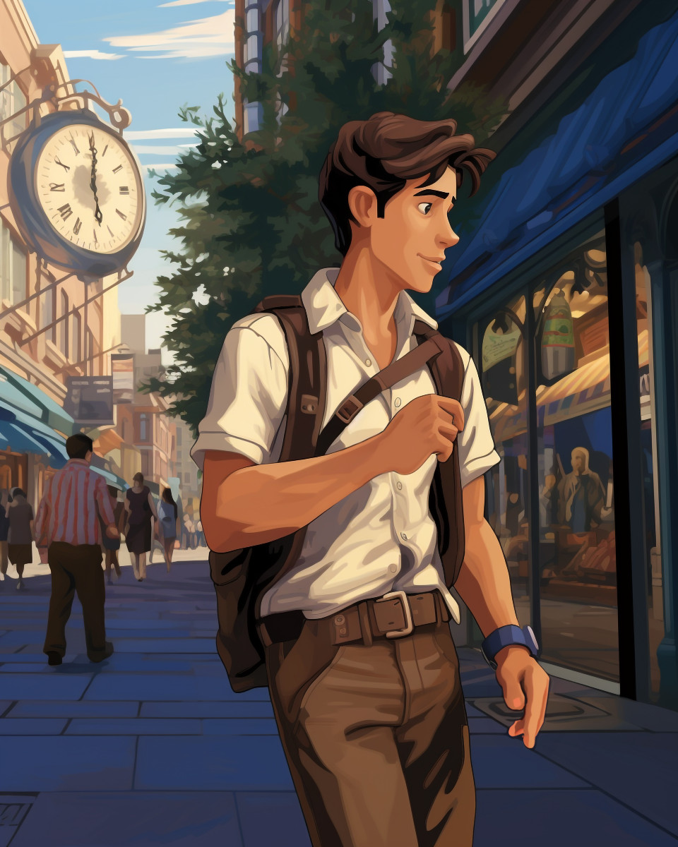 Tourist checking time in unfamiliar city