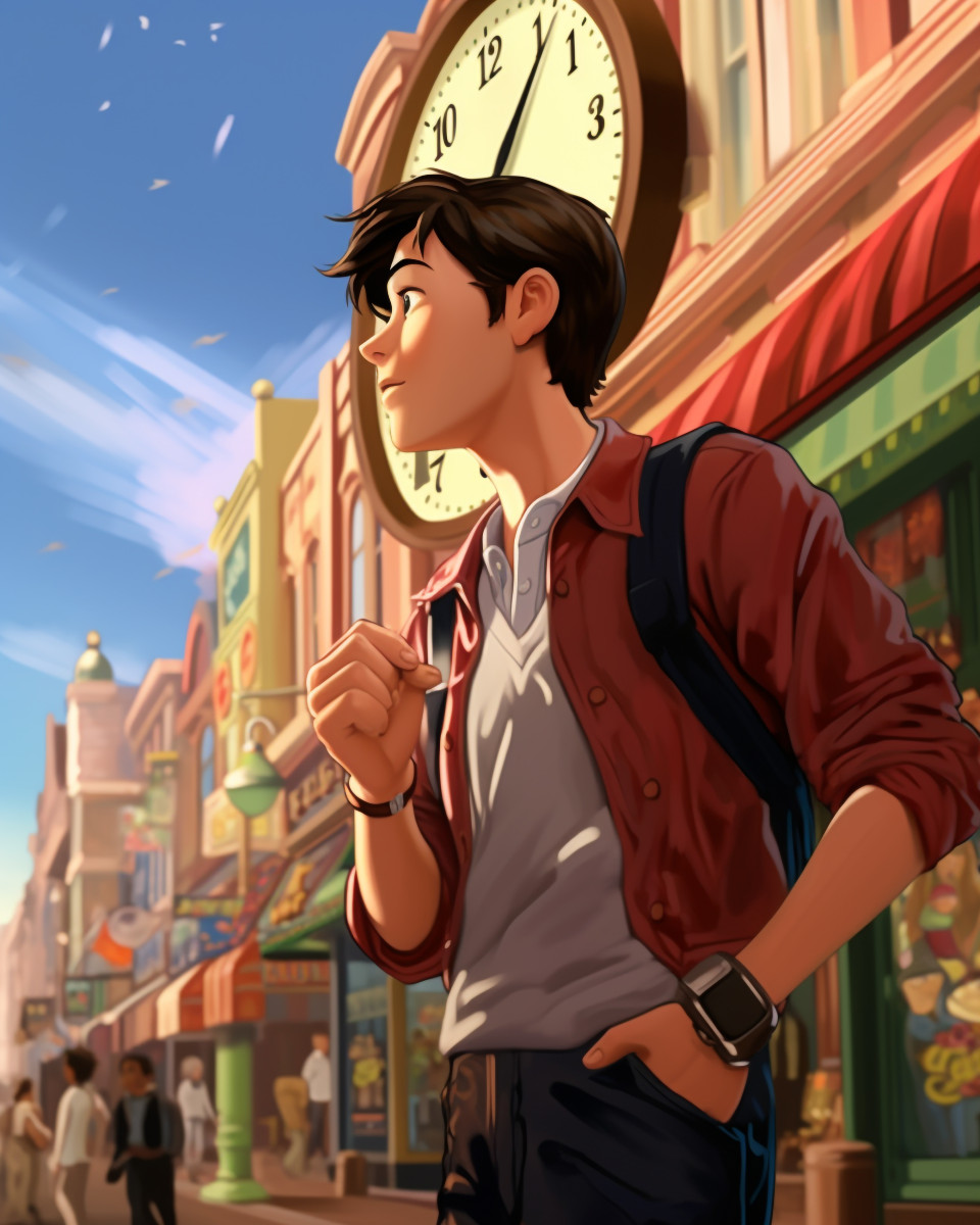 Late for work person checks watch anxiously