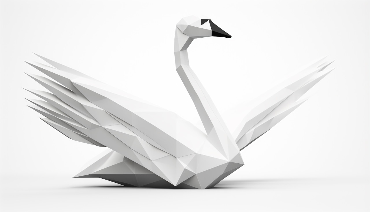 An origami swan on top of a white background
