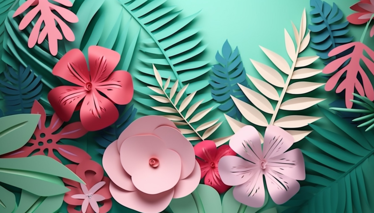 Pink paper cut leaves decoration